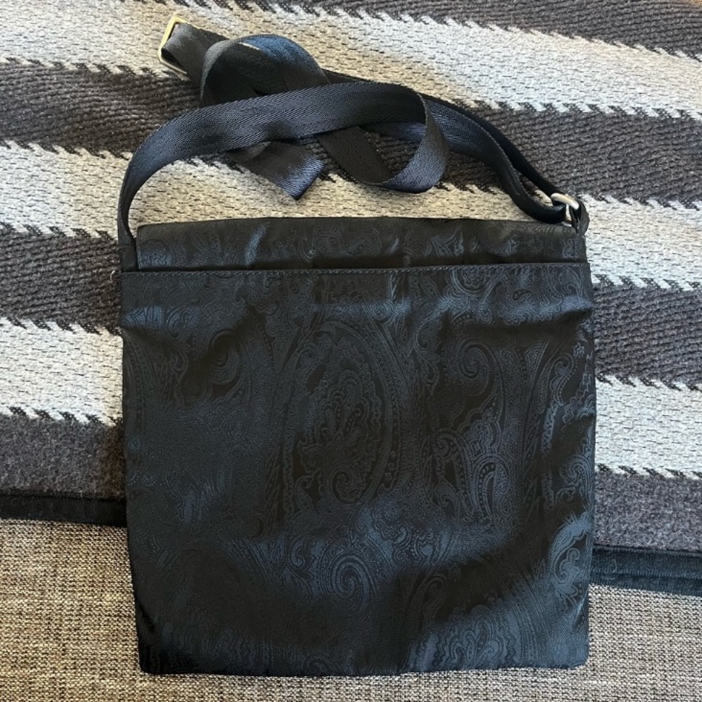 ETRO Rare Vintage Black Paisley Nylon Crossbody With Silver Emblem Bag - Picture 2 of 7